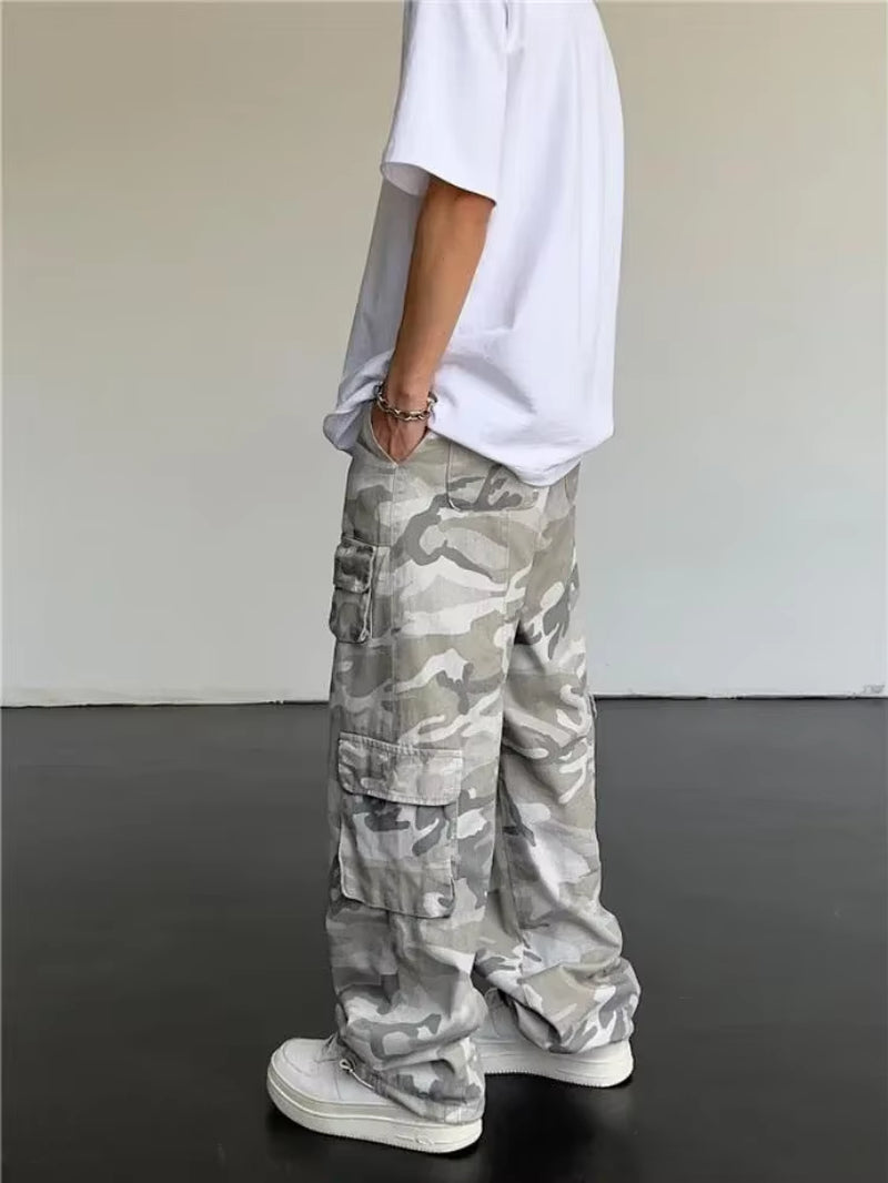 Men'S Cargo Pants Camo Camouflage Male Trousers Straight Multi Pocket Multipockets Hip Hop Street Designer with Trend Popular