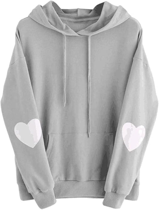 Hoodies for Women Fashion Drawstring Heart Print Pullover Sweatshirts Long Sleeve Fall Tops Sweaters Blouses