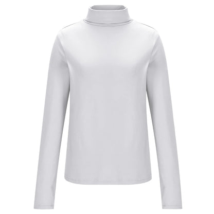 Womens Basic Turtleneck Long Sleeve Slim Fit Top Soft Stretchy Mock Neck Shirt Casual Layering Tee for Fall Winter White L