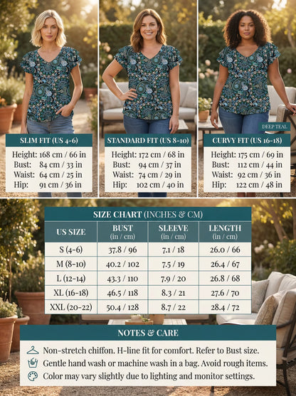 Womens Tops Summer Double Ruffle Short Sleeve V-Neck Casual Blouses, White Blue-3Xl(Us 24-26)