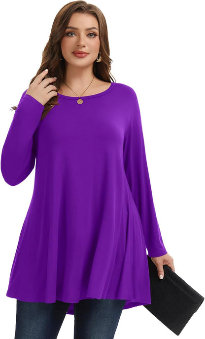 plus Size Tunic Tops Long Sleeve Shirts for Women Swing Flowy Loose Fit Clothes for Leggings