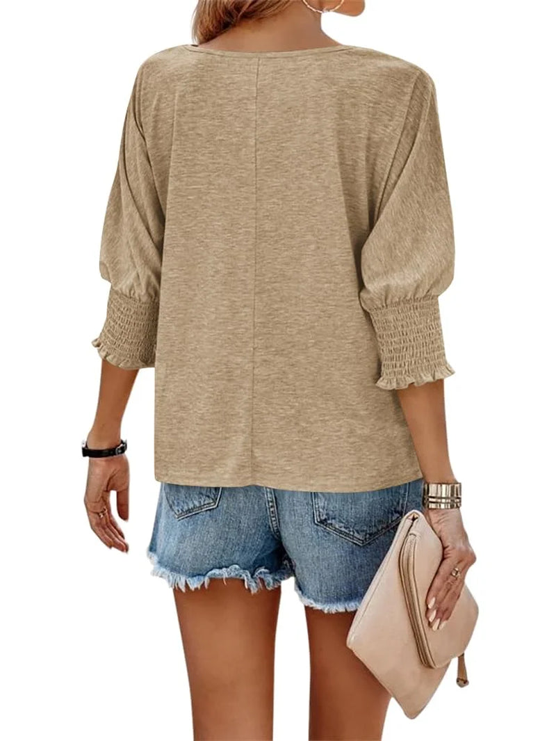 Tops for Women Summer 3/4 Sleeve T-Shirts Basic Business Tees Cute Crewneck Blouses Shirts for Womens Clothes Fashion Loose Tunic Tops