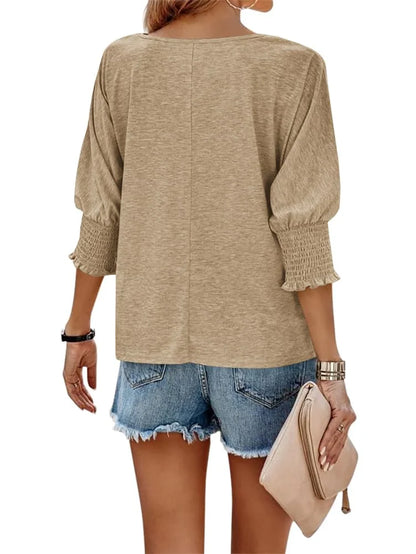 Tops for Women Summer 3/4 Sleeve T-Shirts Basic Business Tees Cute Crewneck Blouses Shirts for Womens Clothes Fashion Loose Tunic Tops