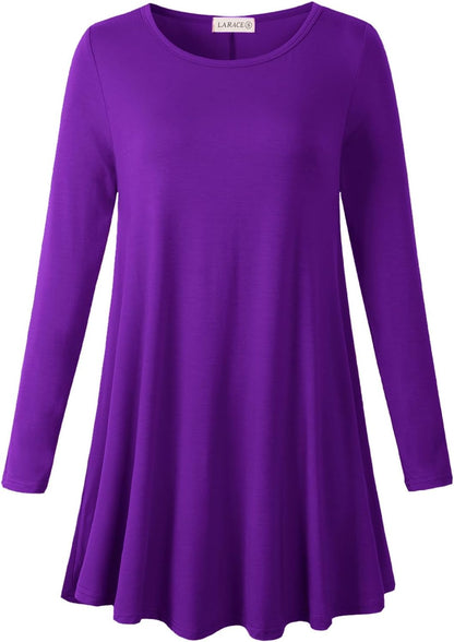 plus Size Tunic Tops Long Sleeve Shirts for Women Swing Flowy Loose Fit Clothes for Leggings